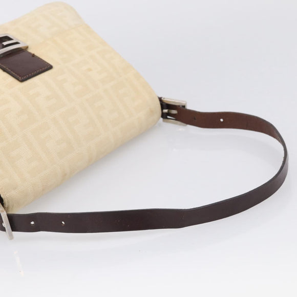 FENDI Zucca Canvas Mamma Baguette Shoulder Bag Beige Silver Auth bs38073A