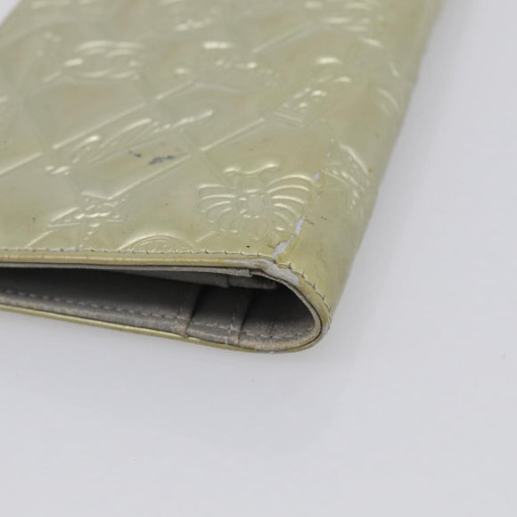 CHANEL Icon Line Long Wallet Leather Champagne Gold CC Auth bs38074