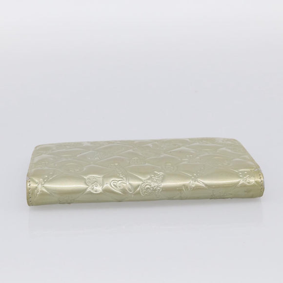 CHANEL Icon Line Long Wallet Leather Champagne Gold CC Auth bs38074