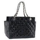 CHANEL Chain Matelasse Shoulder Bag Patent Leather Black Silver CC Auth bs38075-1