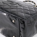 CHANEL Chain Matelasse Shoulder Bag Patent Leather Black Silver CC Auth bs38075-10