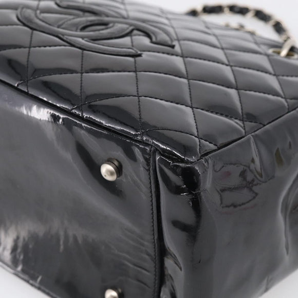 CHANEL Chain Matelasse Shoulder Bag Patent Leather Black Silver CC Auth bs38075
