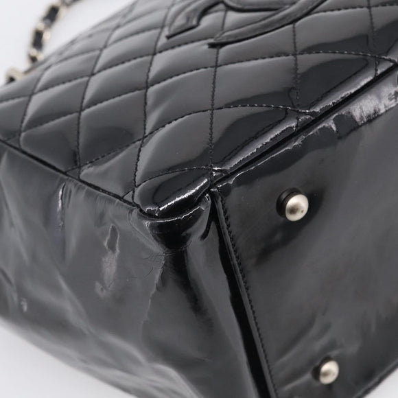 CHANEL Chain Matelasse Shoulder Bag Patent Leather Black Silver CC Auth bs38075