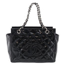 CHANEL Chain Matelasse Shoulder Bag Patent Leather Black Silver CC Auth bs38075-2