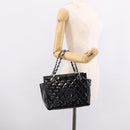 CHANEL Chain Matelasse Shoulder Bag Patent Leather Black Silver CC Auth bs38075-23