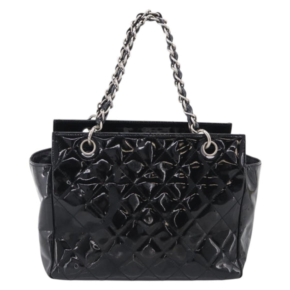 CHANEL Chain Matelasse Shoulder Bag Patent Leather Black Silver CC Auth bs38075