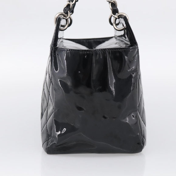 CHANEL Chain Matelasse Shoulder Bag Patent Leather Black Silver CC Auth bs38075