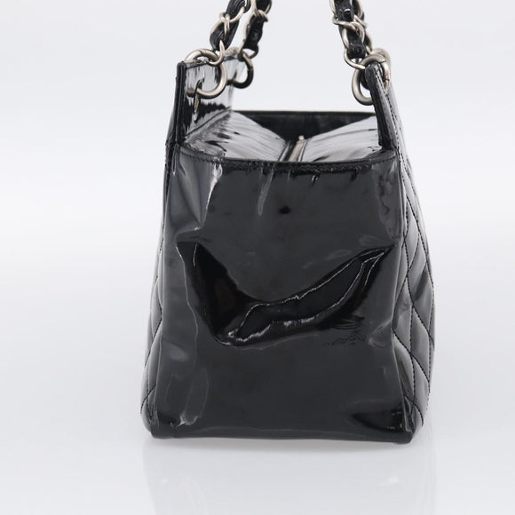 CHANEL Chain Matelasse Shoulder Bag Patent Leather Black Silver CC Auth bs38075