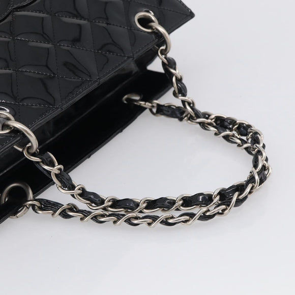 CHANEL Chain Matelasse Shoulder Bag Patent Leather Black Silver CC Auth bs38075
