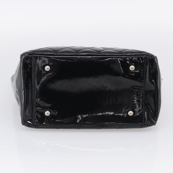 CHANEL Chain Matelasse Shoulder Bag Patent Leather Black Silver CC Auth bs38075