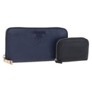 PRADA Wallet Leather 2 Set Black Blue Auth bs38081-1