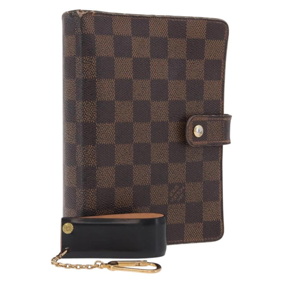LOUIS VUITTON Damier Ebene Day Planner Cover Leather 2 Set LV Auth bs38083