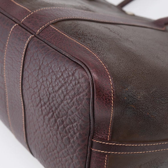 HERMES Amazonia Garden Party PM Hand Bag Leather Brown Silver Auth bs38084