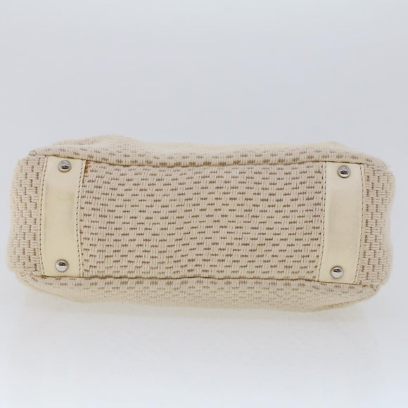 CHANEL Shoulder Bag Canvas Leather White CC Auth bs6137