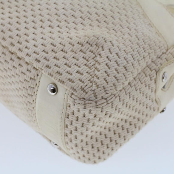 CHANEL Shoulder Bag Canvas Leather White CC Auth bs6137