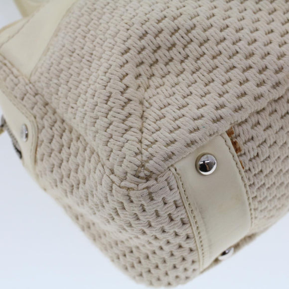 CHANEL Shoulder Bag Canvas Leather White CC Auth bs6137