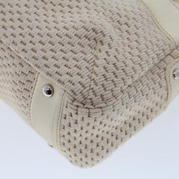 CHANEL Shoulder Bag Canvas Leather White CC Auth bs6137