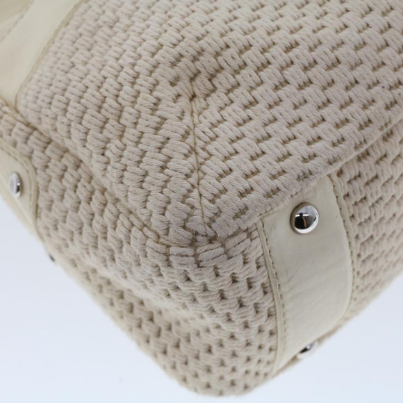 CHANEL Shoulder Bag Canvas Leather White CC Auth bs6137