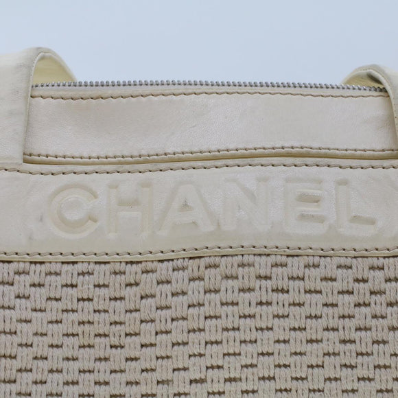 CHANEL Shoulder Bag Canvas Leather White CC Auth bs6137
