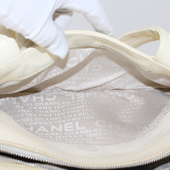CHANEL Shoulder Bag Canvas Leather White CC Auth bs6137