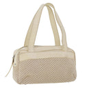 CHANEL Shoulder Bag Canvas Leather White CC Auth bs6137-1