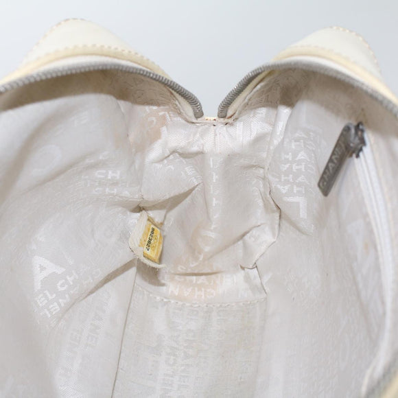 CHANEL Shoulder Bag Canvas Leather White CC Auth bs6137