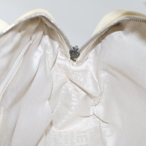 CHANEL Shoulder Bag Canvas Leather White CC Auth bs6137