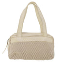 CHANEL Shoulder Bag Canvas Leather White CC Auth bs6137-13