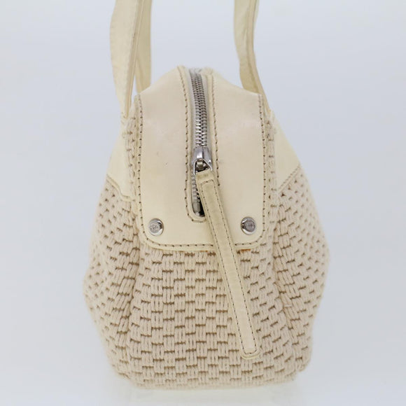 CHANEL Shoulder Bag Canvas Leather White CC Auth bs6137