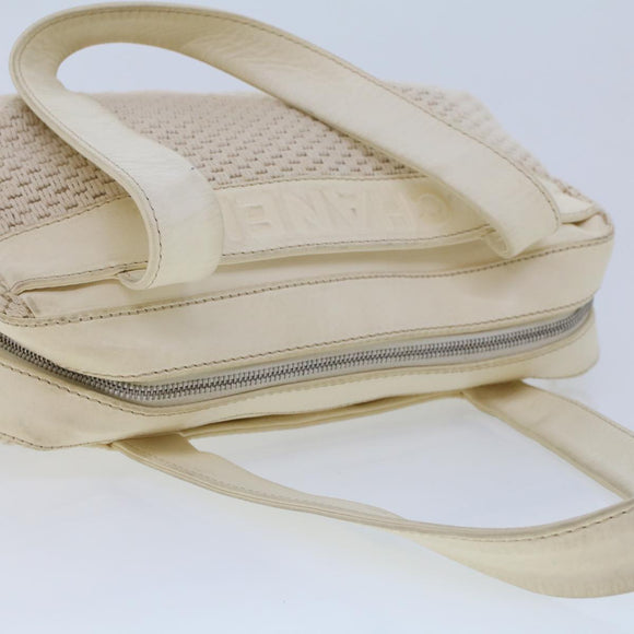 CHANEL Shoulder Bag Canvas Leather White CC Auth bs6137