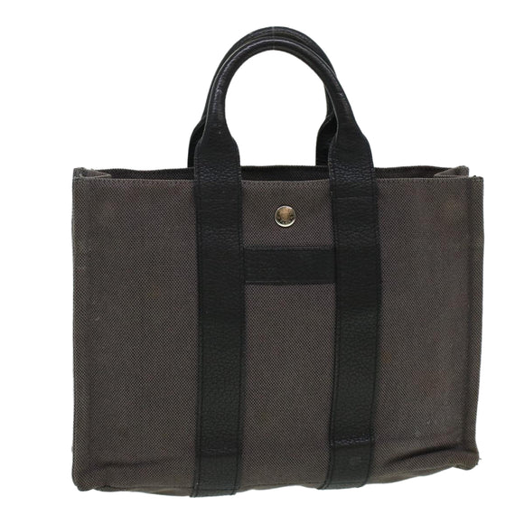 HERMES Sac Arne Hand Bag Canvas Leather Gray Auth bs6147