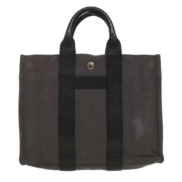 HERMES Sac Arne Hand Bag Canvas Leather Gray Auth bs6147