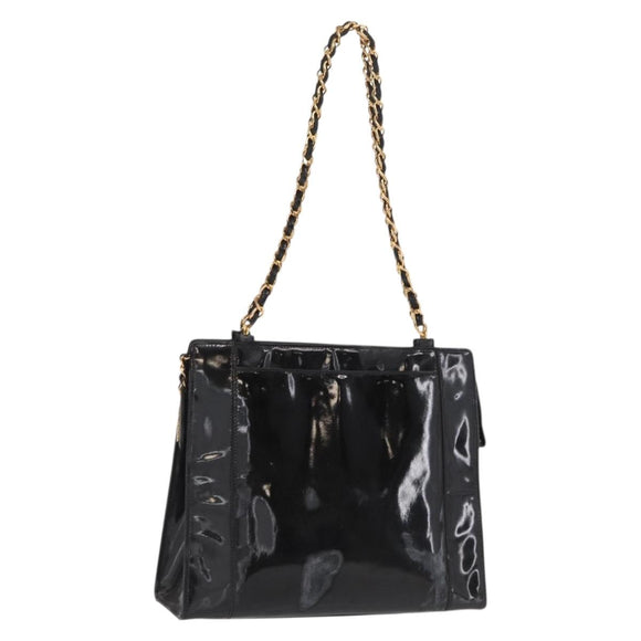 CHANEL Chain Shoulder Bag Patent leather Black CC Auth bs6435