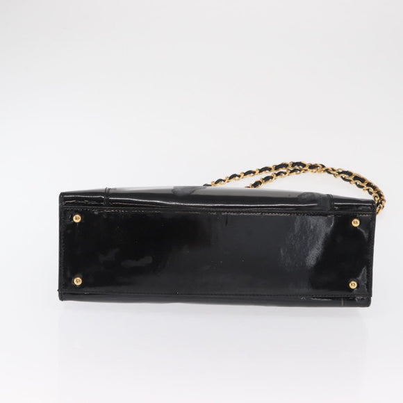 CHANEL Chain Shoulder Bag Patent leather Black CC Auth bs6435