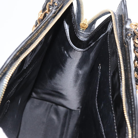 CHANEL Chain Shoulder Bag Patent leather Black CC Auth bs6435