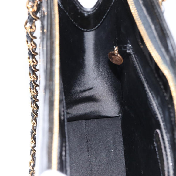 CHANEL Chain Shoulder Bag Patent leather Black CC Auth bs6435