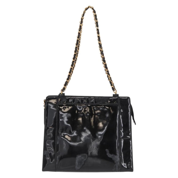 CHANEL Chain Shoulder Bag Patent leather Black CC Auth bs6435