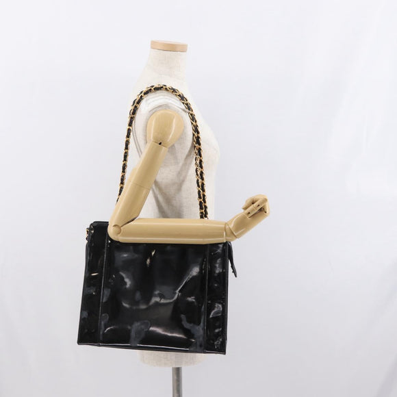 CHANEL Chain Shoulder Bag Patent leather Black CC Auth bs6435