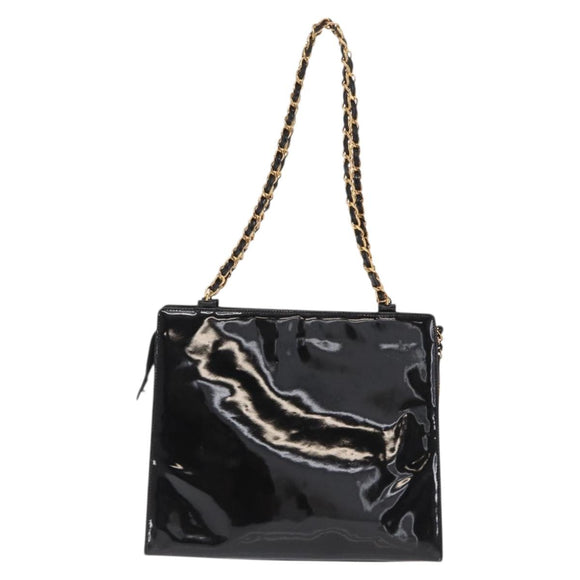 CHANEL Chain Shoulder Bag Patent leather Black CC Auth bs6435