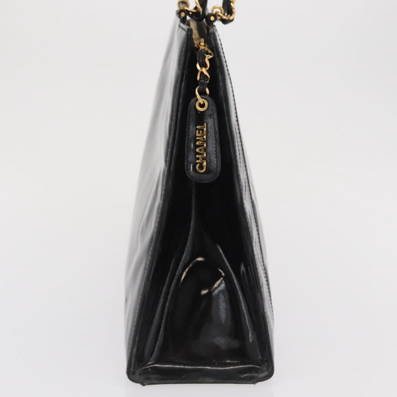 CHANEL Chain Shoulder Bag Patent leather Black CC Auth bs6435