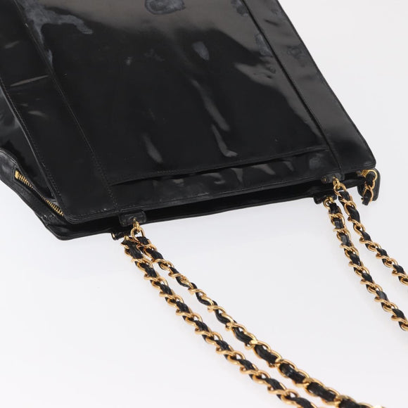CHANEL Chain Shoulder Bag Patent leather Black CC Auth bs6435