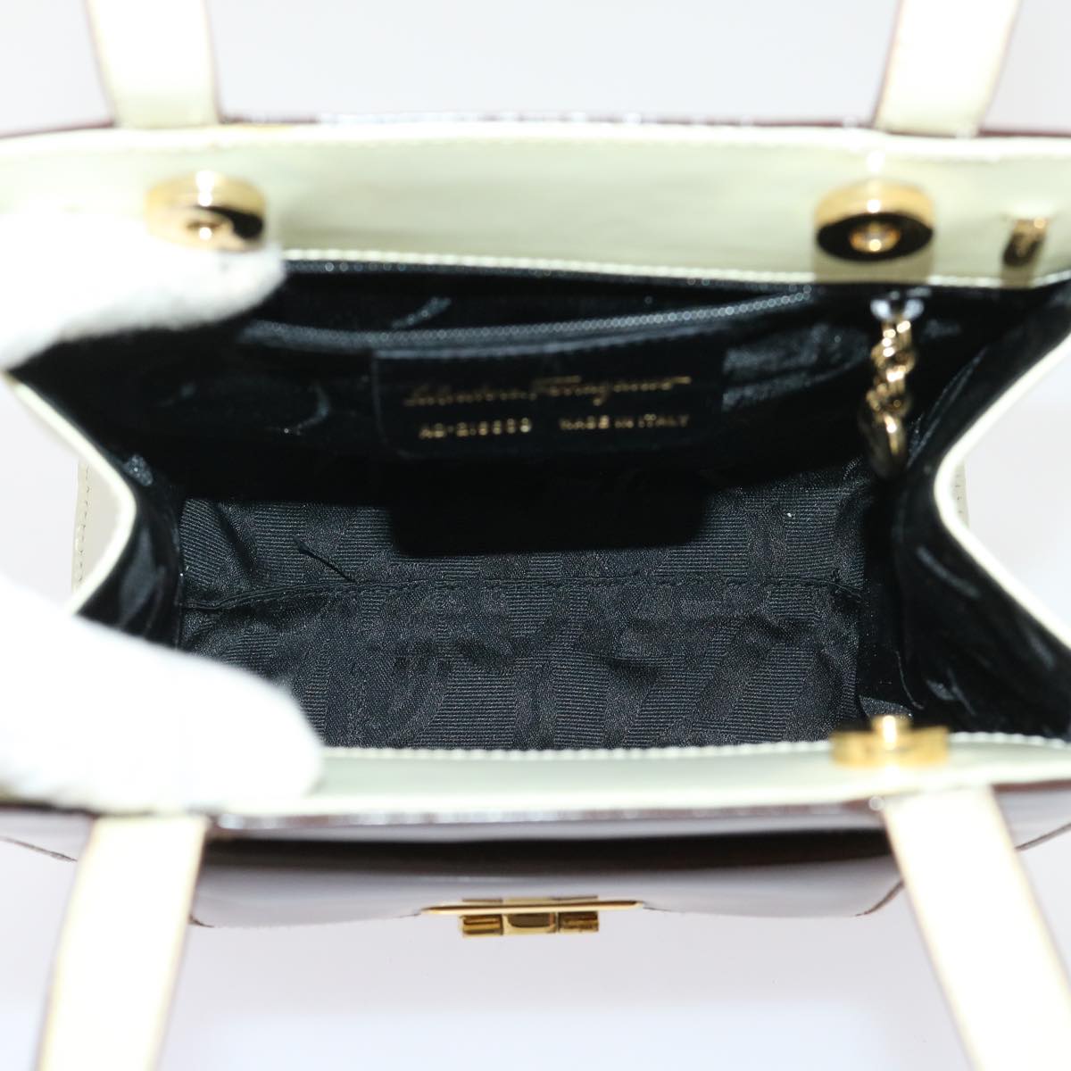 Salvatore Ferragamo Gancini Hand Bag Patent leather 3Set Black Brown Auth bs6528
