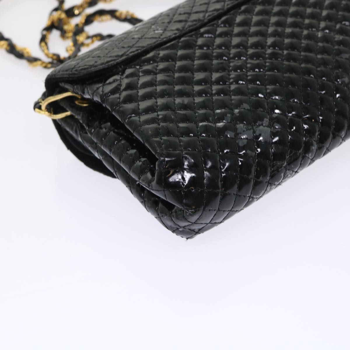 BALLY Chain Shoulder Bag Patent leather Black Auth bs6729