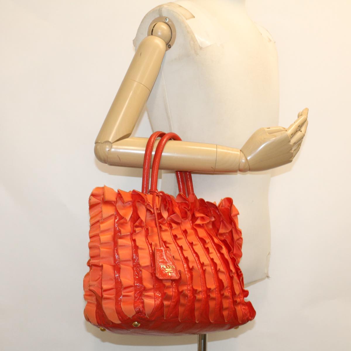 PRADA Hand Bag Nylon Orange Auth bs6737