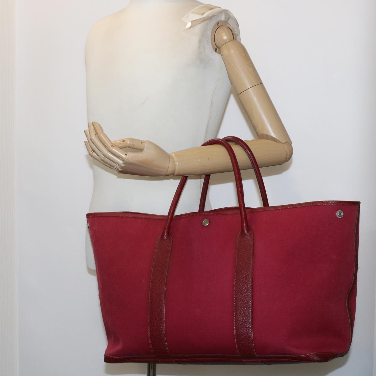 HERMES Garden Party GM Hand Bag Canvas Red Auth bs6946