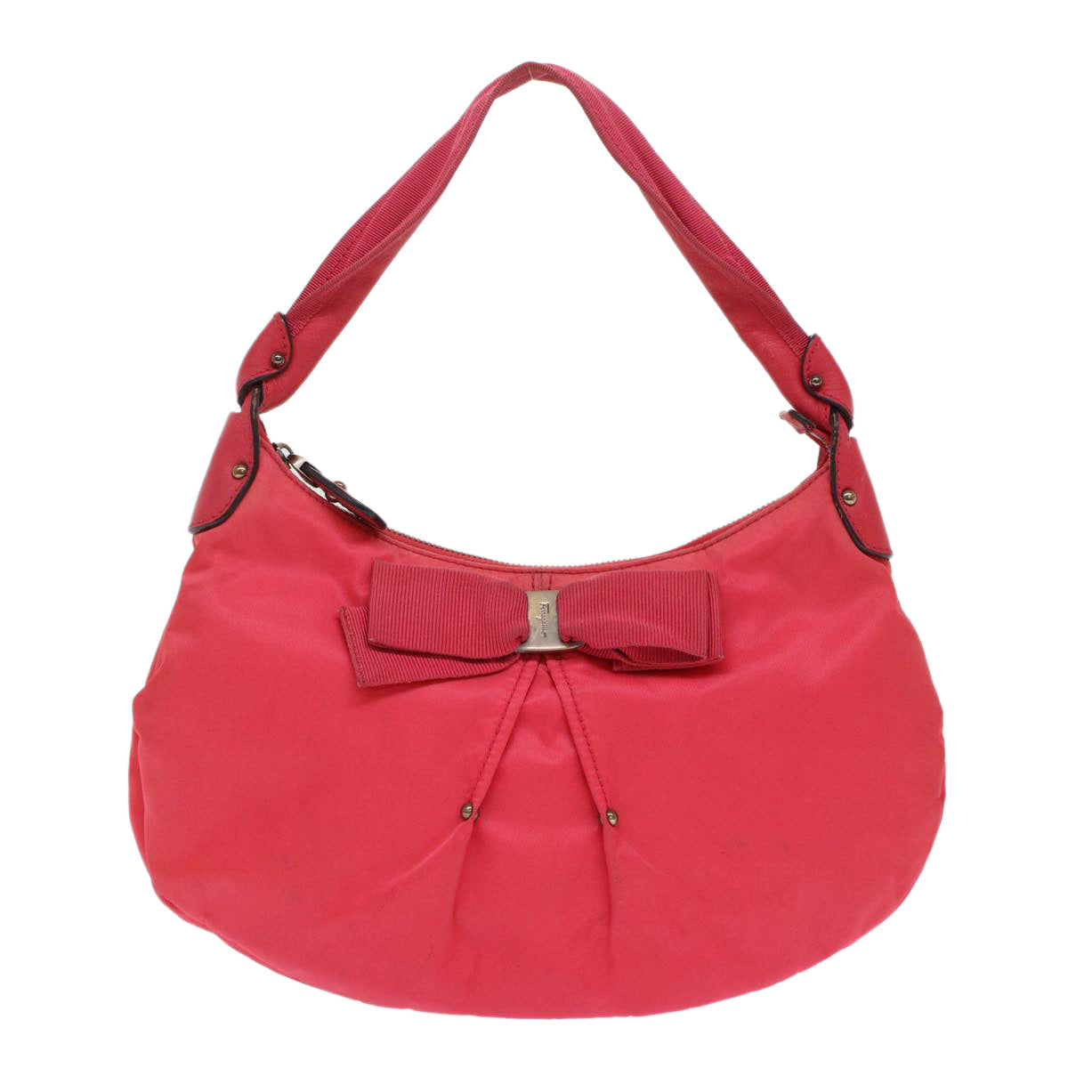 Salvatore Ferragamo Shoulder Bag Leather Nylon 2Set White Red Auth bs6982