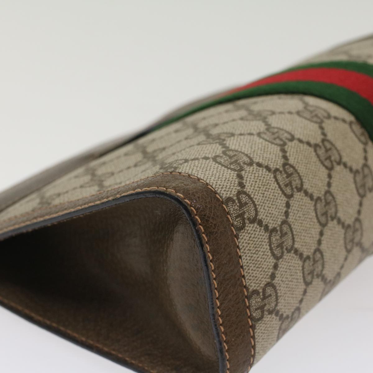 GUCCI GG Canvas Web Sherry Line Clutch Bag Beige Red Green 89.01.002 Auth bs7231