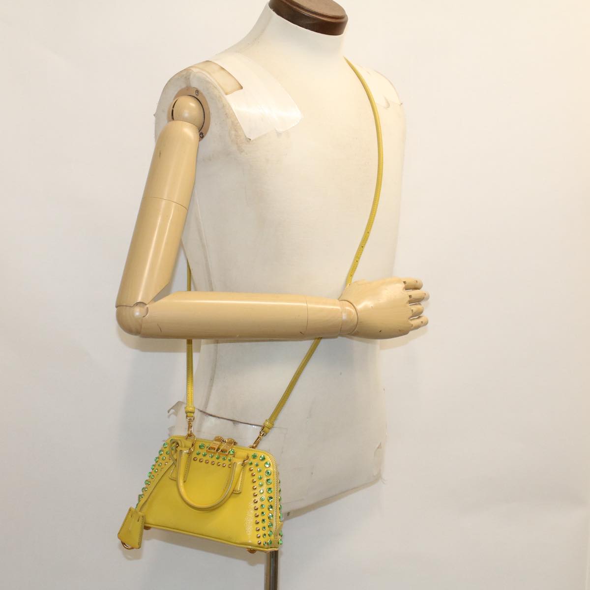 PRADA Bijoux Hand Bag Safiano leather 2way Yellow Auth bs7257