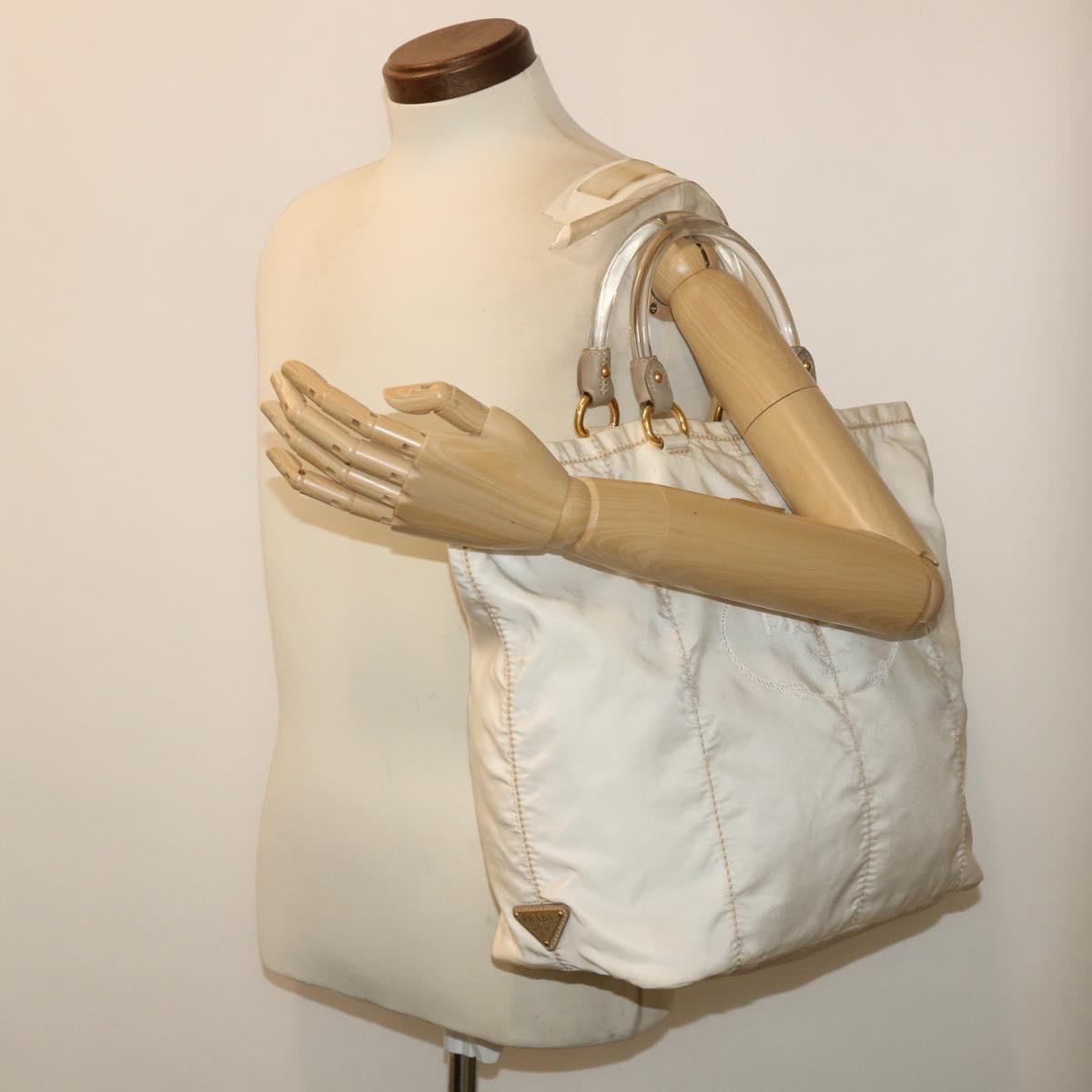 PRADA Hand Bag Nylon White Auth bs7266