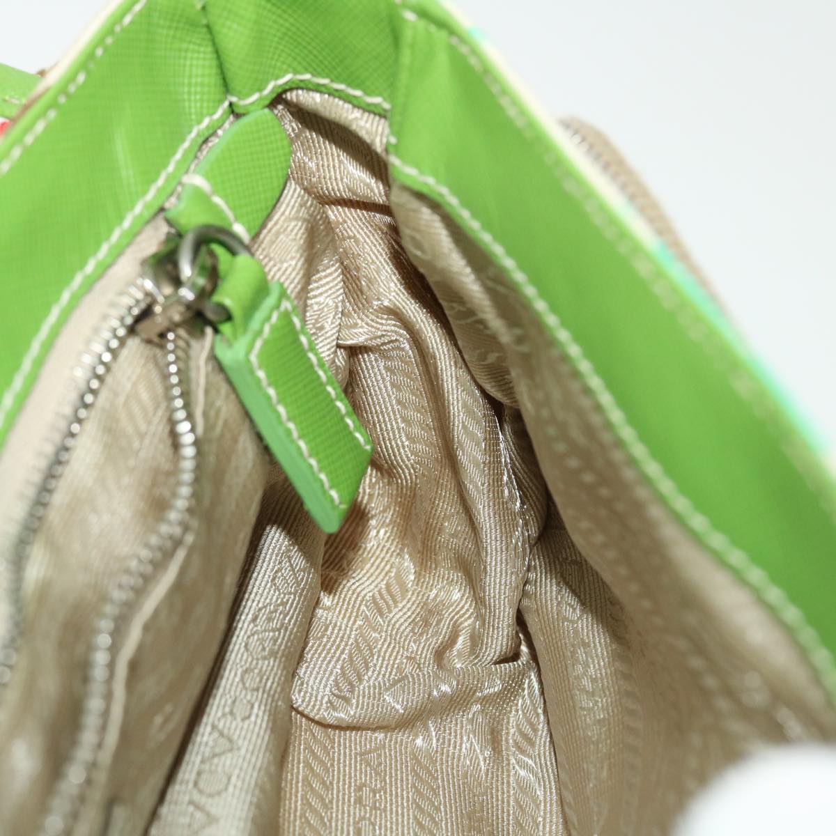 PRADA Shoulder Bag Nylon Leather Green Auth bs7277